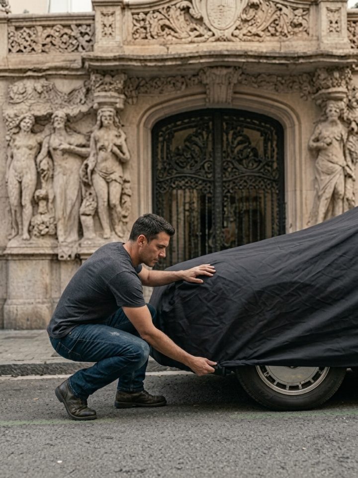 Propietario retirando la funda ARVEX de su coche